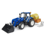 Tractor New Holland T5.120 con Pala, Caja de Carga y Horquillas Bruder 2187